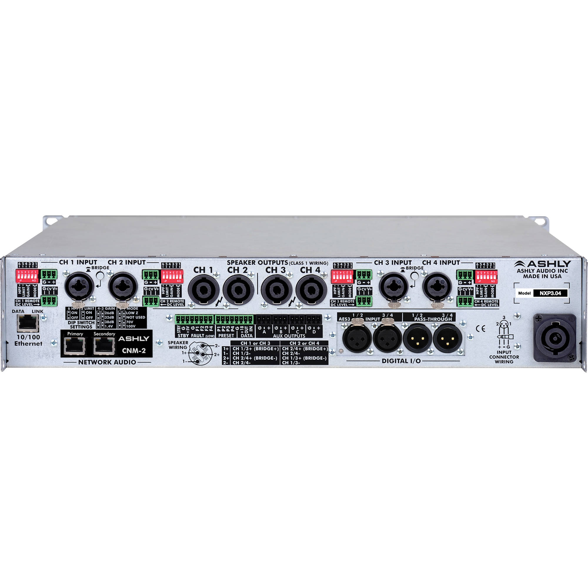 Ashly nXp3.04 4-Channel Network Power Amplifier 3000W at 2 Ohm with Protea DSP