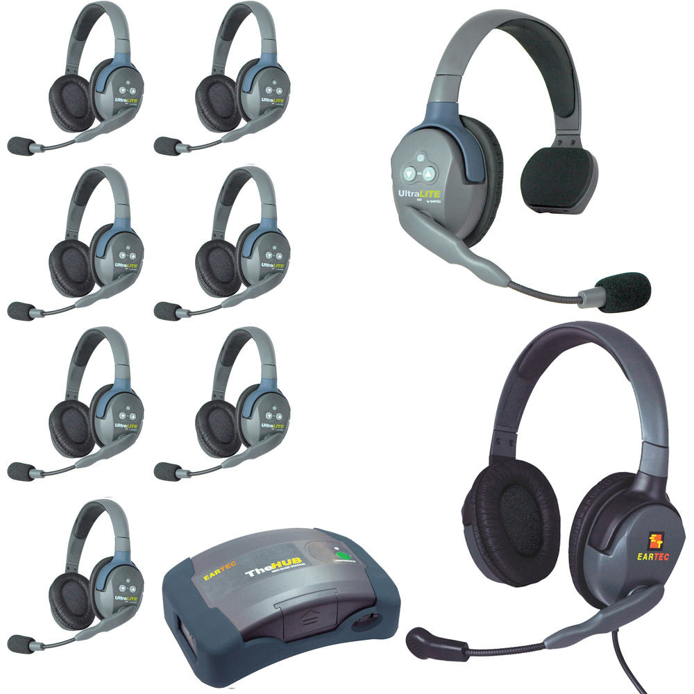 Eartec Co HUB917MXD Eartec UltraLITE/HUB Full Duplex Wireless Intercom System w/ 9 Headsets