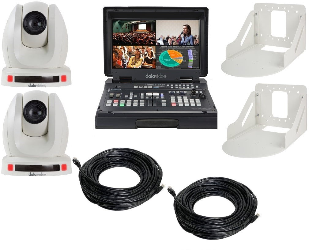 Datavideo EZ-STREAMING-PACK-CW Kit includes: HS-1600T 2x PTC-140T 2x WM-1 CB-CAT6-100 WHITE