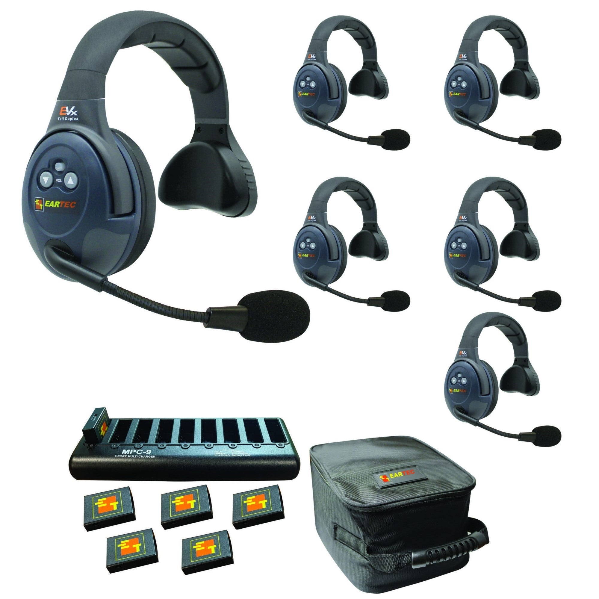 Eartec Co EVX6S Full Duplex Wireless Intercom System W/ 6 Headsets