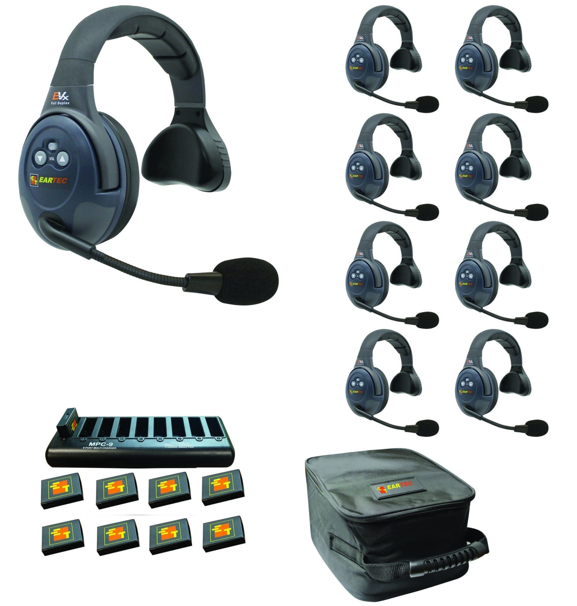 Eartec Co EVX9S Full Duplex Wireless Intercom System W/ 9 Headsets