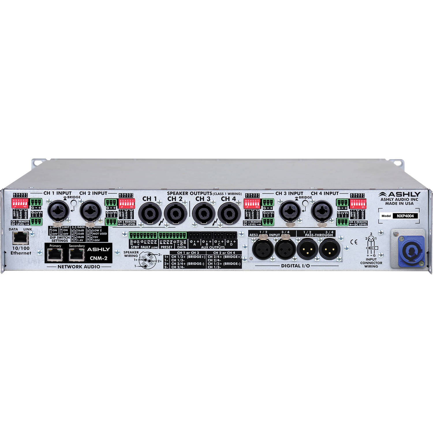 Ashly nXp4004 4-Channel Network Power Amplifier, 400W at 2 Ohms with Protea DSP