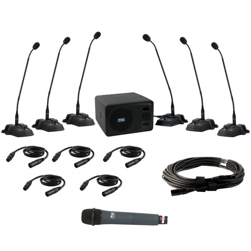 Anchor CM-6W Portable Conference System with 5 Delegate Mics, 1 Chairman Mic, and 1 Wireless Handheld Mic