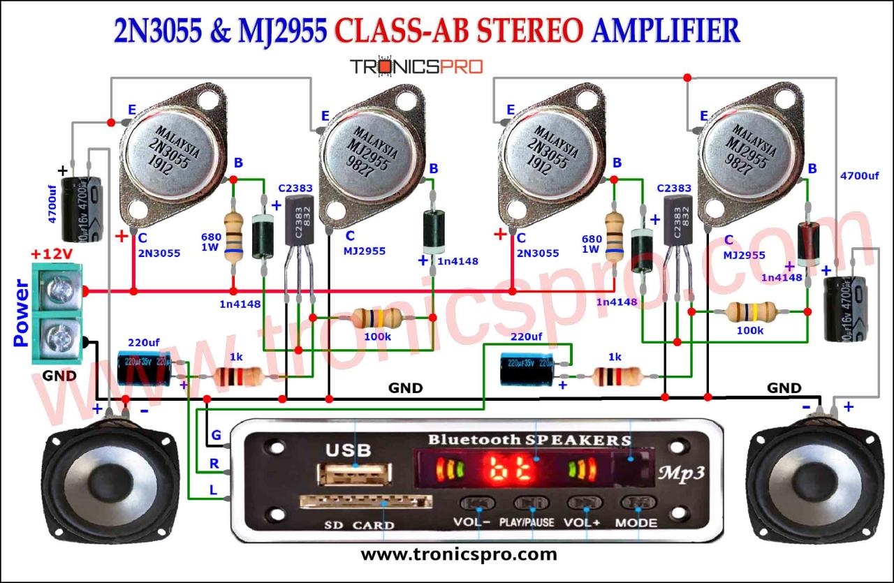 2N3055-MJ2955 Class-AB Stereo Amplifier Circuit - TRONICSpro 2N3055-MJ2955 Class-AB Stereo Amplifier Circuit - TRONICSpro