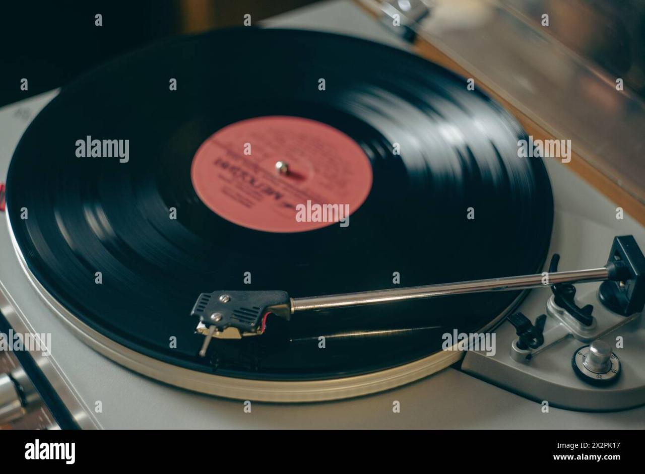 Modern vinyl record player with disc, closeup Stock Photo | Adobe Stock