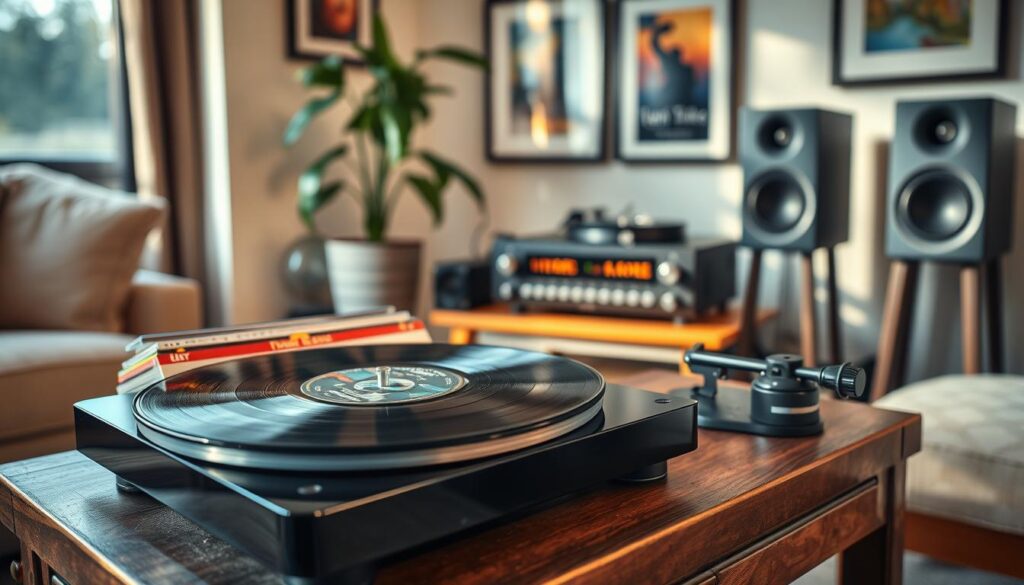 vinyl record player setup