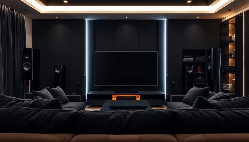 Floorstanding speakers in a home theater setup